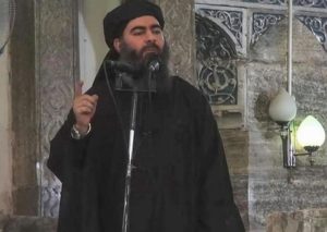 A frame from video released by the Islamic State (IS) purportedly shows the caliph of the self-proclaimed Islamic State, Abu Bakr al-Baghdadi, giving a speech in an unknown location.  ANSA/ISLAMIC STATE VIDEO / HANDOUT  HANDOUT EDITORIAL USE ONLY