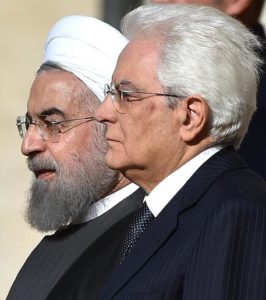 Italian President Sergio Mattarella (R) welcomes Iranian President Hassan Rouhani (L) at Quirinale Palace in Rome, Italy, 25 January 2016. ANSA / ETTORE FERRARI