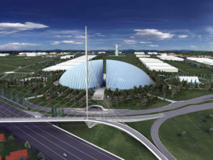 Un rendering della vela disegnata dall'architetto spagnolo Santiago Calatrava per la Citta' dello sport di Tor Vergata a Roma. ANSA