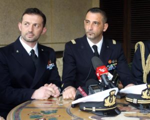 I fucilieri di Marina Massimiliano Latorre e Salvatore Girone a New Delhi 6 febbraio 2014. ANSA