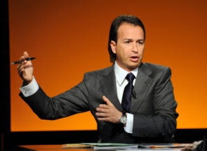 Danilo Coppola, l'immobiliarista tra i protagonisti della stagione dei cosiddetti ''furbetti del quartierino', intervistato oggi, 3 aprile 2011, da Lucia Annunziata nella trasmissione di Rai Tre 'In mezz'ora'. ANSA/ GIOIA BOTTEGHI