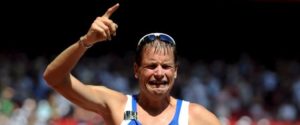 Alex Schwazer of Italy celebrates as he wins gold in the men's 50km walk during the Beijing 2008 Olympic Games in the National Stadium, Beijing, China, 22 August 2008. ANSA/Kay Nietfeld