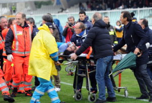 PESCARA, ITALY - APRIL 14: Piermario Morosini of Livorno is carried to an ambulance on a stretcher after suddenly collapsing during the Serie B match between Pescara Calcio and AS Livorno at Adriatico Stadium on April 14, 2012 in Pescara, Italy. 25-year-old Italian footballer Piermario Morosini died after he suffered a cardiac arrest midway through the match. All Italian Serie A and Serie B matches for this weekend have now been suspended. (Photo by Giuseppe Bellini/Getty Images)