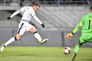 epa05628812 Italy's Andrea Belotti scores the 0-4 lead during the Fifa World Cup 2018 group G qualification soccer match between Liechtenstein and Italy in Vaduz, Liechtenstein, 12 November 2016.