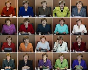 FILE - In this combo from file photo German Chancellor Angela Merkel leads the weekly cabinet meeting of her government at the chancellery in Berlin. Merkel is since 2005 at the helm of the German government and wants to add a fourth four-year term. (ANSA/AP Photos/Markus Schreiber, file). [CopyrightNotice: Copyright 2016 The Associated Press. All rights reserved.]