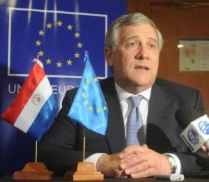 Vice-President of the European Commission, reponsible for Industry and Entrepreneurship, Antonio Tajani, from Italy, advises the European countries to 'close the door' on the austerity programs and to focus on promoting economical growth, in Asuncion, Paraguay, 14 June 2014. ANSA/Cesar Munoz