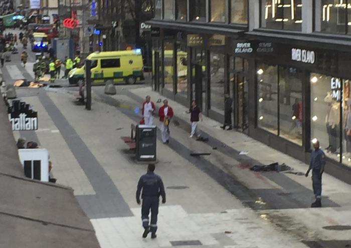 Truck drives into crowds on a street in central Stockholm