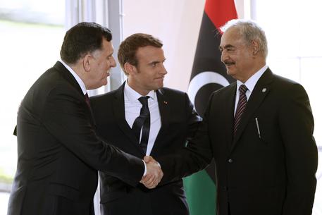 French President Macron meets with Libyan Prime Minister Fayez al-Sarraj