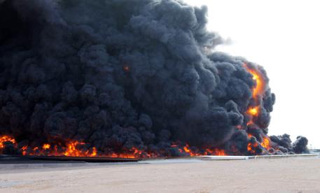 Recently attacked fuel depot in Libya continues to burn