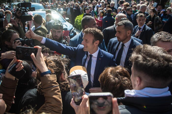 Macron votes in the second round of the French presidential elections