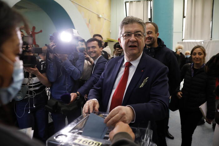 Melenchon votes in the first round of the French presidential elections